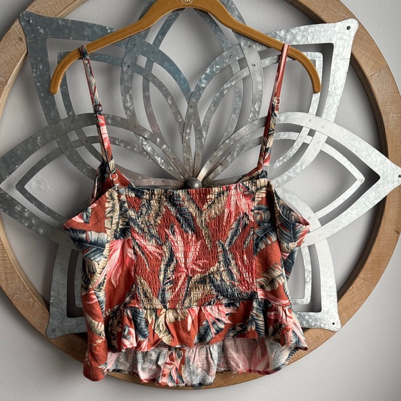 LOFT Rust Tropical Floral Ruffle Cami with Button Front - Picture 3 of 4